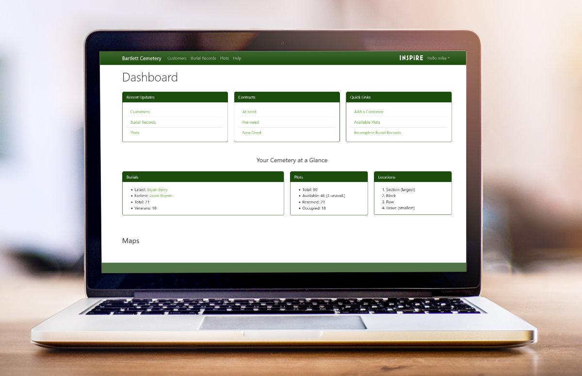 Inspire Cemetery Dashboard